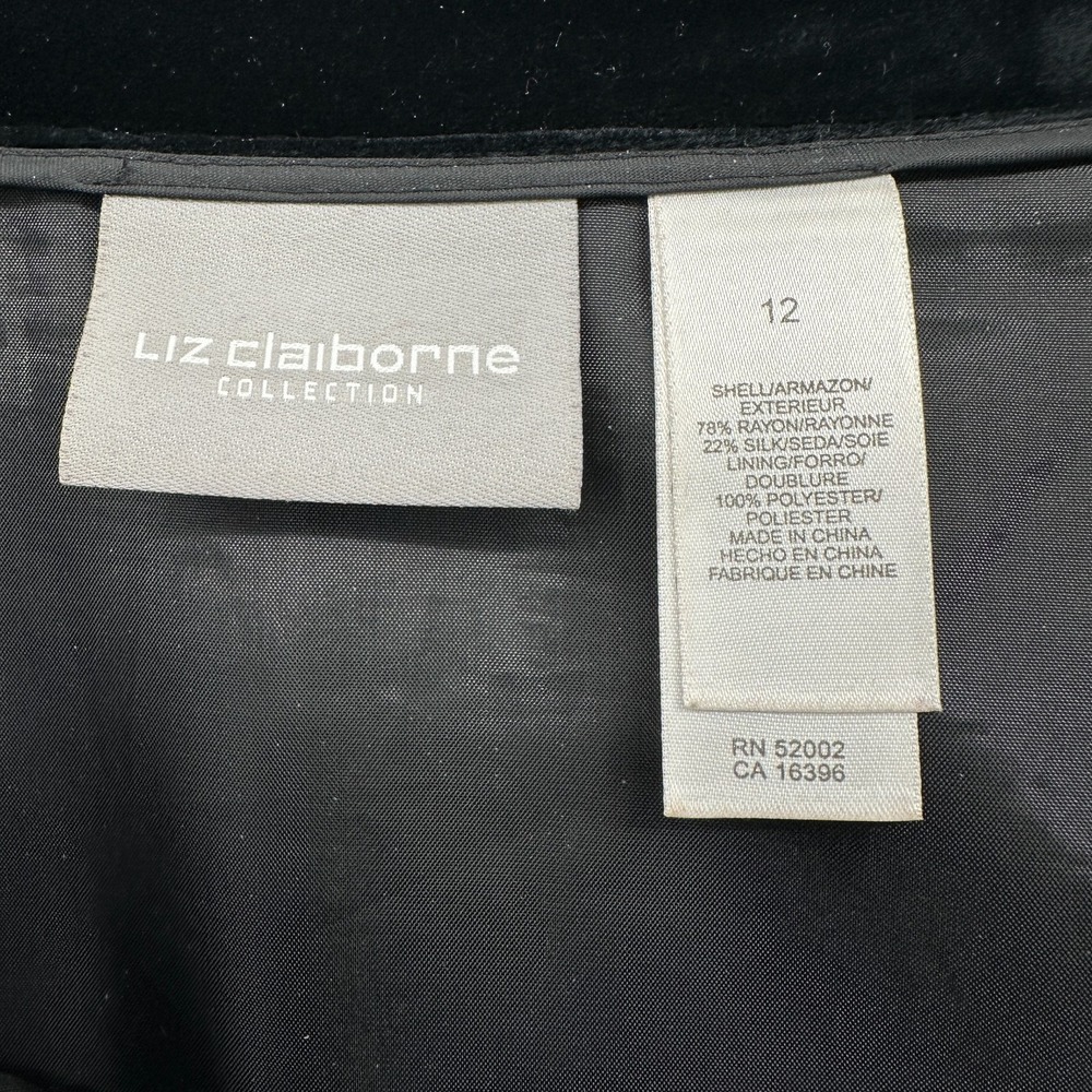 Vintage Liz Claiborne Black Velvet Maxi Skirt Size 12 Lined Tiered Romantic Silk - Picture 7 of 9